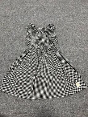 Girls Black & White Gingham Sleeveless Dress